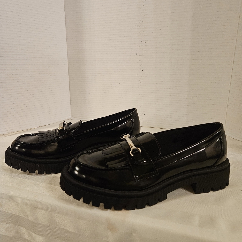 Old Navy Black Patent Leather Loafers with Metallic Detail